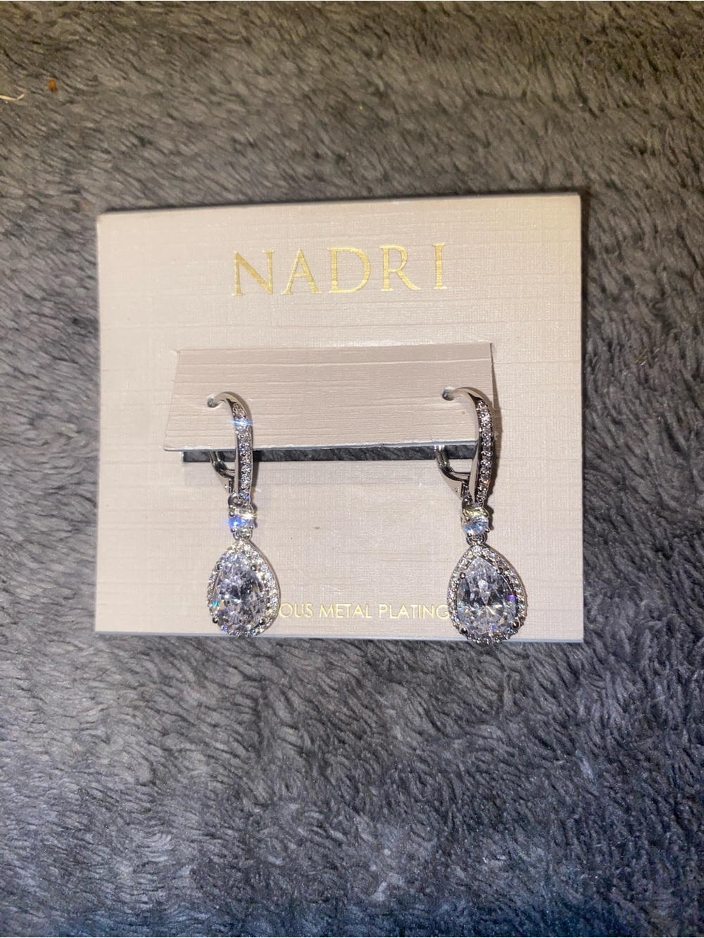 Nadri Silver Clear Teardrop Halo Dangle Earrings